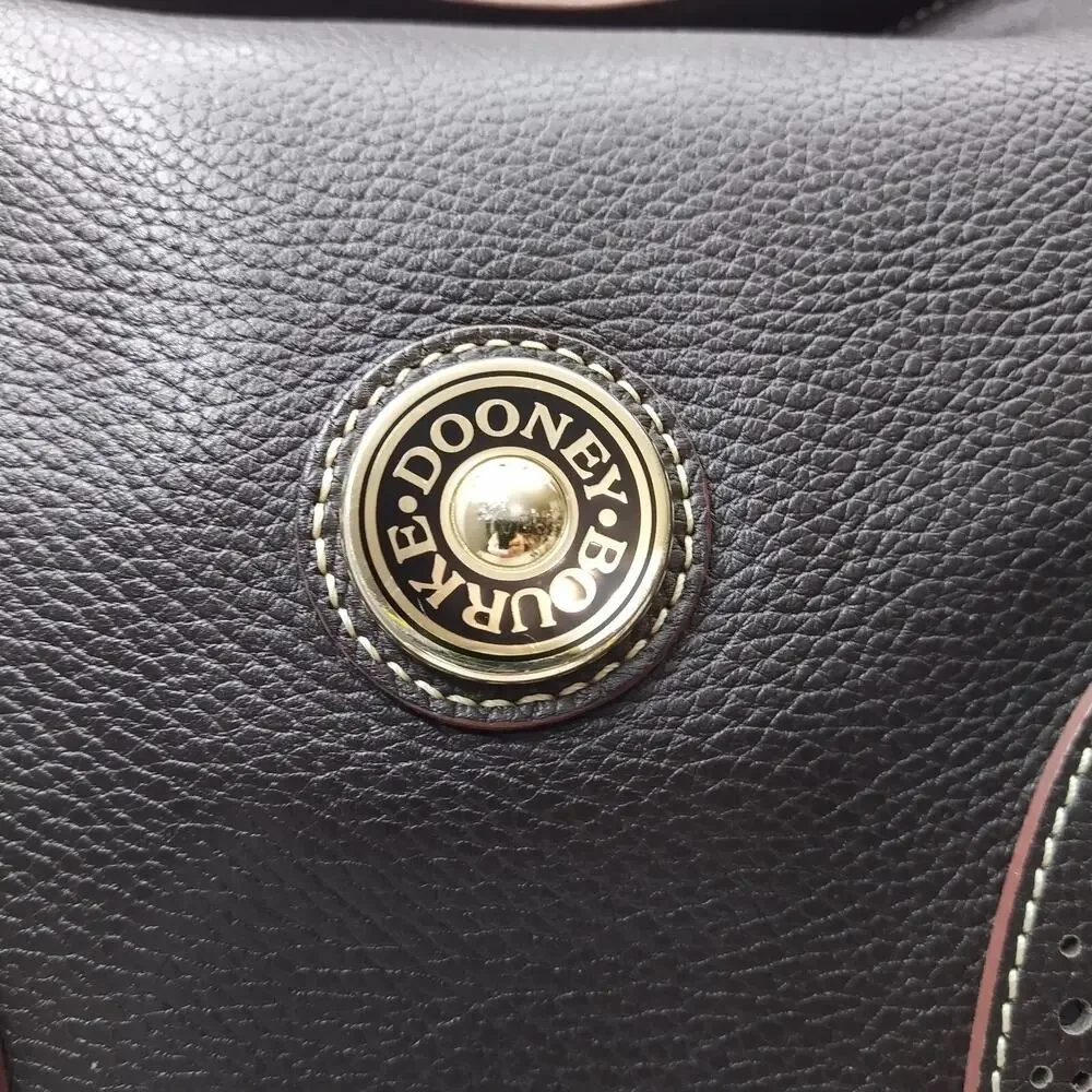 Dooney & Bourke Brown Pebbled Leather Round Logo Zipper Hobo Shoulder Bag